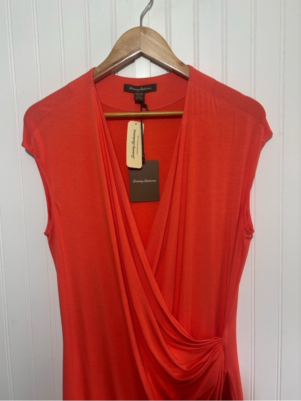 Tommy Bahama Tambour Side Gathered Faux Wrap Dress Burnt Coral Orange Size XL - Picture 4 of 9